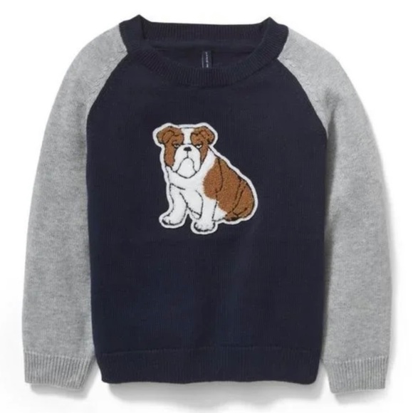 Janie and Jack Other - Janie and Jack Kids Bulldog Cotton Sweater Gray Navy Blue Long Sleeve Size 4